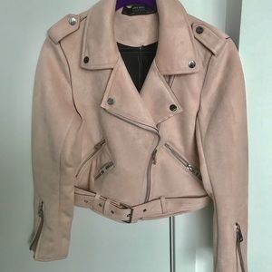 Faux suede pink biker jacket